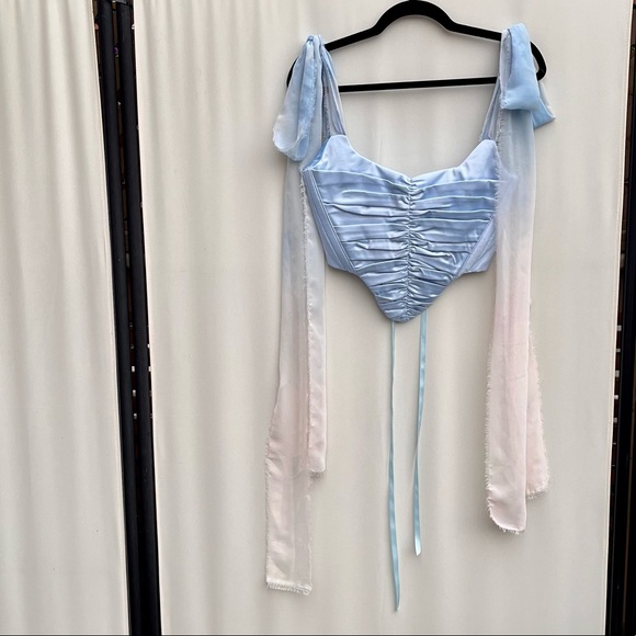 Tops - Blue satin ruched corset